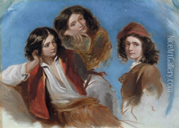 Three Italian Youths (study) Oil Painting - Gustav Pope