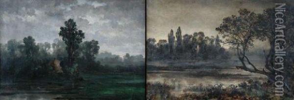 Paar Boslandschappen Oil Painting - Gustave Den Duyts