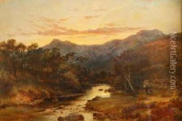 A River And Mountains Beyond Oil Painting - Arthur Gilbert