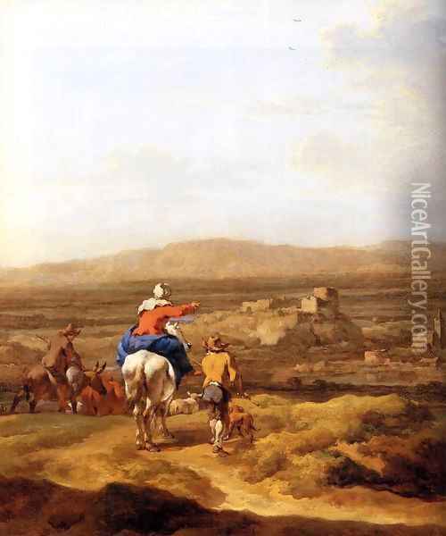 Italian Landscape with Mountain Plateau (detail) Oil Painting - Nicolaes Berchem