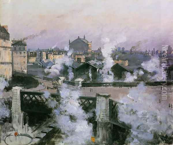The Pont de l'Europe and Gare Saint-Lazare Oil Painting - Norbert Goeneutte