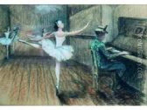 La Lecon De Danse. Oil Painting - France Leplat
