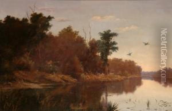 Duck Shooter Beside A River Oil Painting - Ernest William Christmas