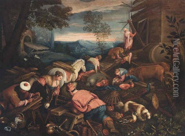 La Costruzione Dell'arca Di Noe Oil Painting - Leandro da Ponte Bassano