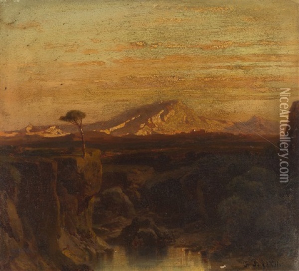 Sudliche Landschaft Bei Untergehender Sonne Oil Painting - Fritz Bamberger