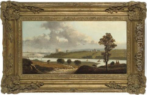 A View Down The River, Traditionally Identified As Rochester Oil Painting - Edmund John Niemann, Snr.