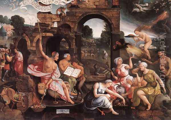 Saul and the Witch of Endor 1526 Oil Painting - Jacob Cornelisz Van Oostsanen