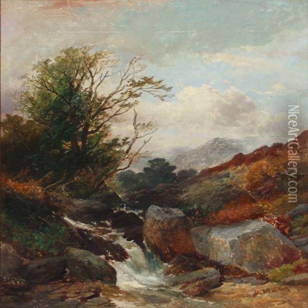 Autumn Mountain Landscape With A Rushing Stream Oil Painting - John William North