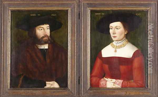 Portrait Dyptych of Hans and Barbara Straub, 1525 Oil Painting - Hans Plattner