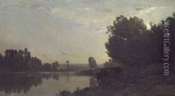 The Banks of the Oise, Morning, 1866 Oil Painting - Charles-Francois Daubigny