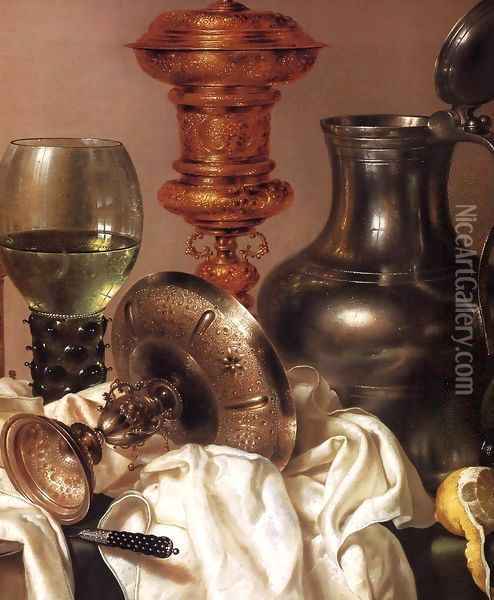 Still life with Gilt Goblet (detail) 1635 Oil Painting - Willem Claesz. Heda