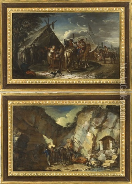 Sosta Di Cavalieri (2 Works) Oil Painting - Jan Frans van Bloemen