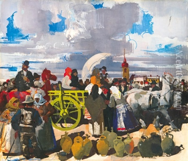 Market Scene Oil Painting - Vilmos Aba-Novak