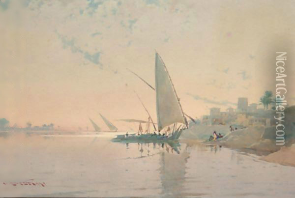 On The Nile - Near Aswan Oil Painting - Augustus Osborne Lamplough