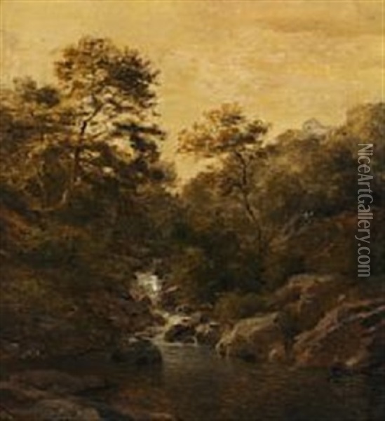 Landscape With Source Between Trees Oil Painting - Georg Emil Libert
