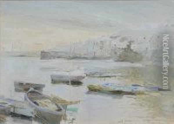 Old Newlyn Harbour Oil Painting - Harvey Harold