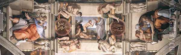 The ceiling (detail-1) 1508-12 Oil Painting - Michelangelo Buonarroti