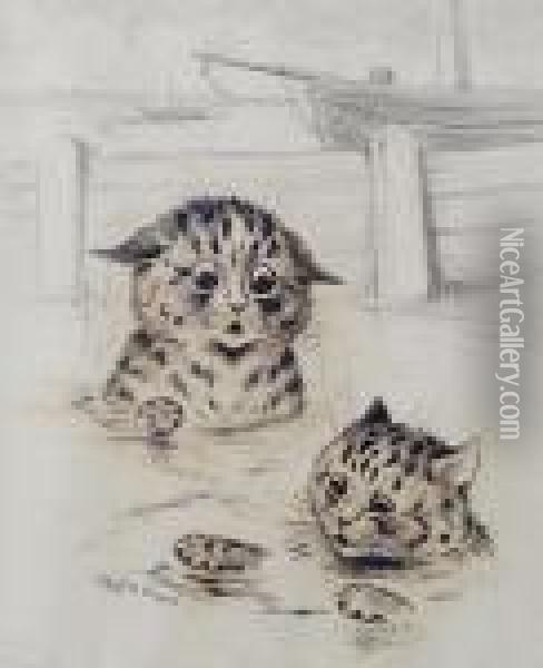 Learning To Swim Oil Painting - Louis William Wain