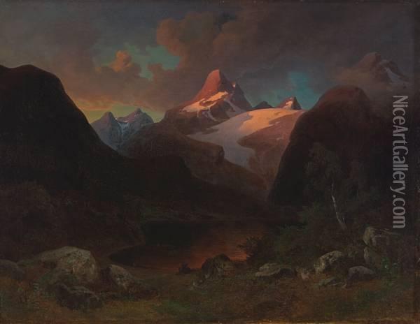 Landskap Med Romsdalshorn Oil Painting - Joachim Frich