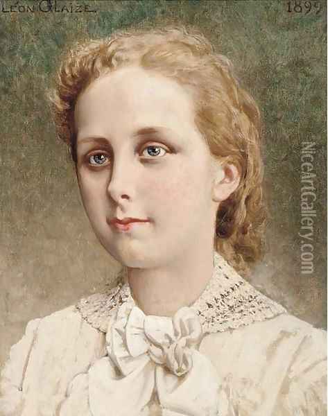 Portrait of a young girl, bust-length, in a white chemise Oil Painting - Pierre Paul Leon Glaize