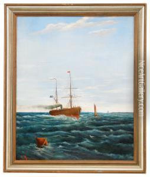 Angfartyg Med Unionsflagga Oil Painting - Otto Ludvig Richarde