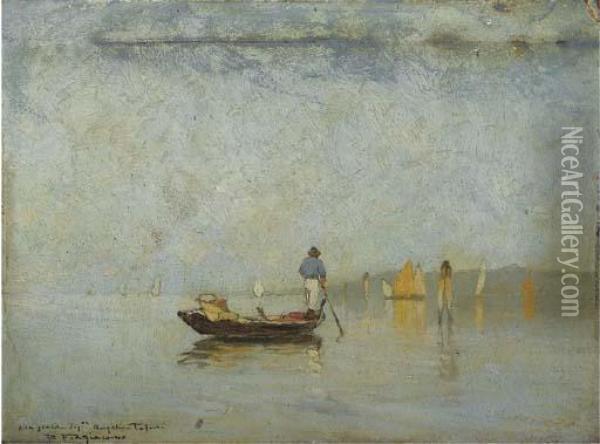 Barcaiolo In Laguna Oil Painting - Pietro Fragiacomo