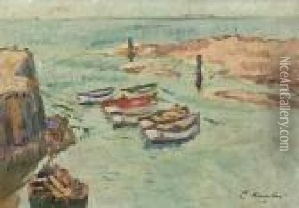 Boats And Figure, Largo Oil Painting - George Leslie Hunter