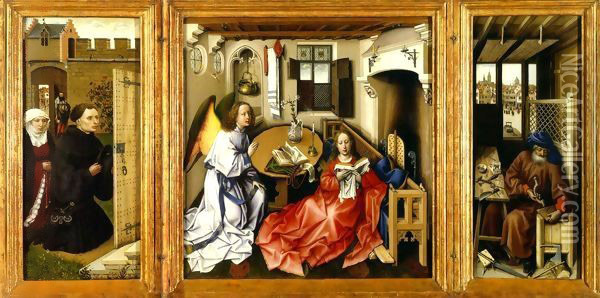 Annunciation Triptych Oil Painting - Robert Campin