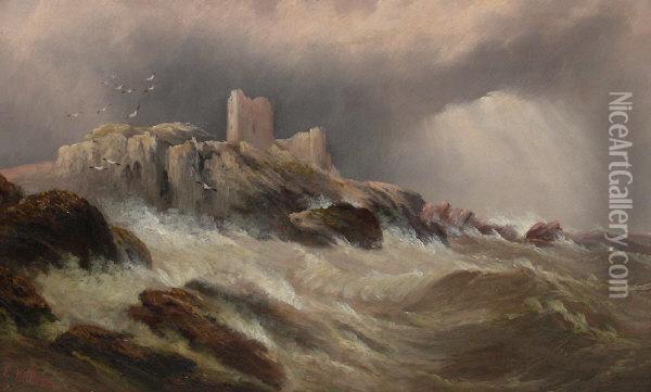 'turnberry Castle' And 'turnberry Lighthouse' Ayrshire Oil Painting - Edward King Redmore