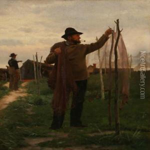 A Fisher With Hes Net Oil Painting - Frants Peter Didrik Henningsen