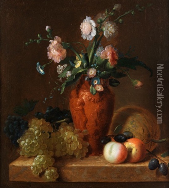 Blumen- Und Fruchtestillleben Oil Painting - Jean Louis Prevost