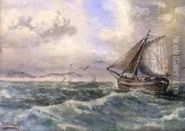 Shipping Scene Off The Isle Of Wight Oil Painting - Thomas Harrison Wilkinson