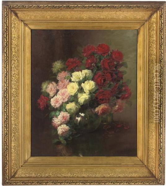 Roses In A Bowl Oil Painting - Marguerite Putsage