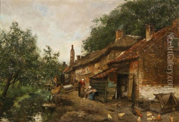 Farmhouse With Two Women Oil Painting - Martinus Schildt