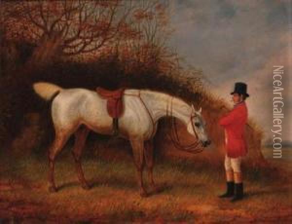 A Huntsman With His Grey Hunter Oil Painting - Edward Benjamin Herberte