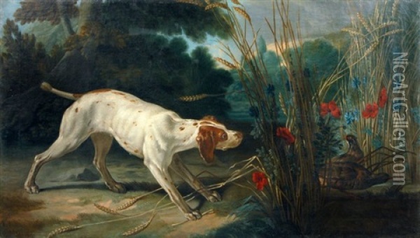 Jagdhund Mit Zwei Rebhuhnern Oil Painting - Jean-Baptiste Oudry