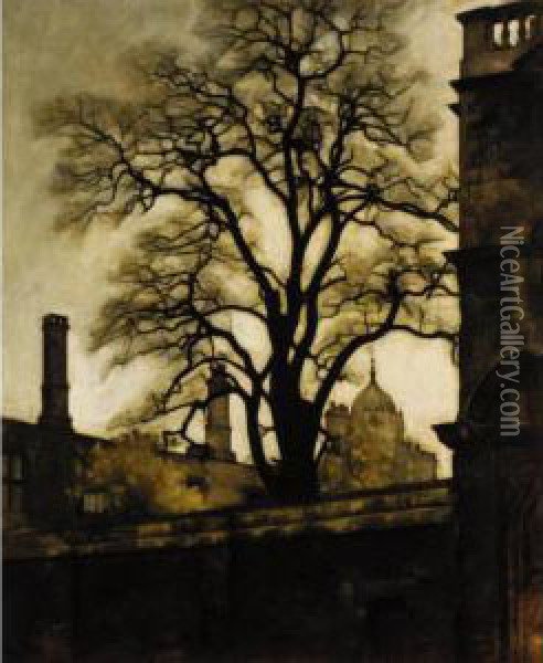 A View Of Tom Tower, Oxford Oil Painting - Svend Hammershoi