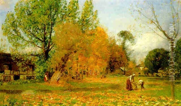 Time Of The Golden Leaves In The Test Valley, Hampshire Oil Painting - Sir David Murray