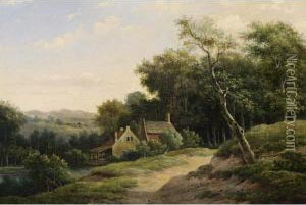 A Summer Landscape Oil Painting - Johannes Warnardus Bilders