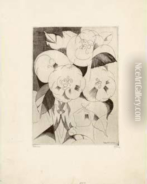 Camelias Blancs / White Camellias. 1914 Oil Painting - Jean Emile Laboureur
