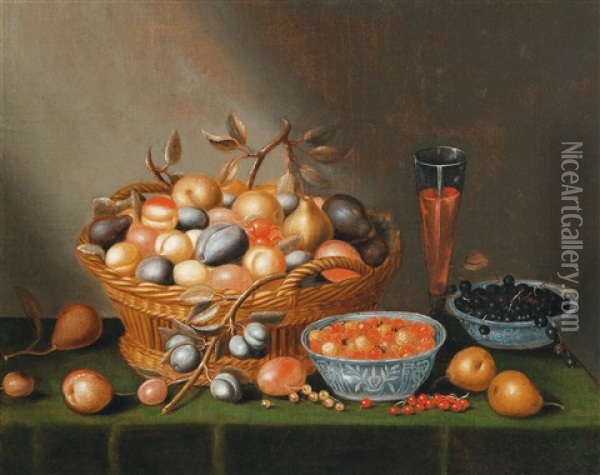 Fruit Still Life With A Full Wine Glass Oil Painting - Gillis Jacobz van Hulsdonck