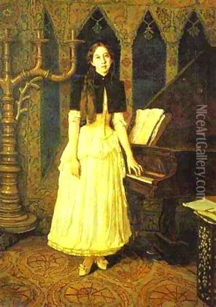 Portrait Of Elena Prakhova 1894 Oil Painting - Viktor Vasnetsov