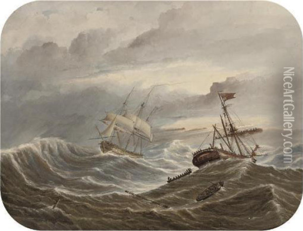 A Royal Naval Frigate Picking Up Survivors From A Ship In Distress Oil Painting - James Miller Huggins