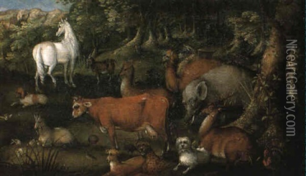 Animals In A Forest Clearing Oil Painting - Hans Savery the Younger