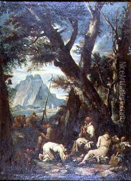 Countryside with Hermits, c.1700-10 Oil Painting - Antonio Francesco Peruzzini