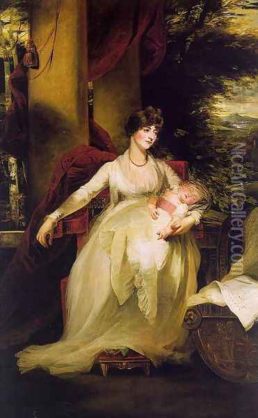 Lady Caroline Capel holding her Daughter Harriet Oil Painting - John Hoppner