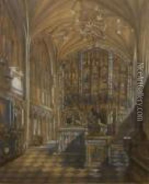 A Crypt Interior (possibly Westminster Abbey) Oil Painting - John Sell Cotman