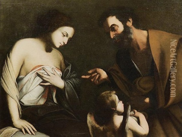 Sant'agata Visitata In Carcere Da San Pietro Oil Painting - Francesco Guarino