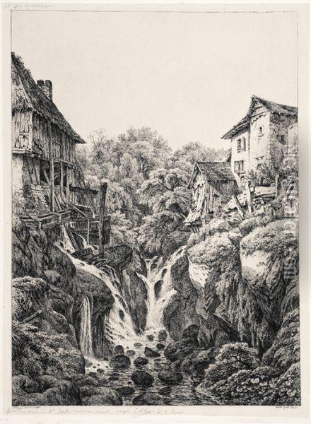 Le Moulin Et La Cascade De Gresy Pres Aix-les-bains Oil Painting - Eugene Blery