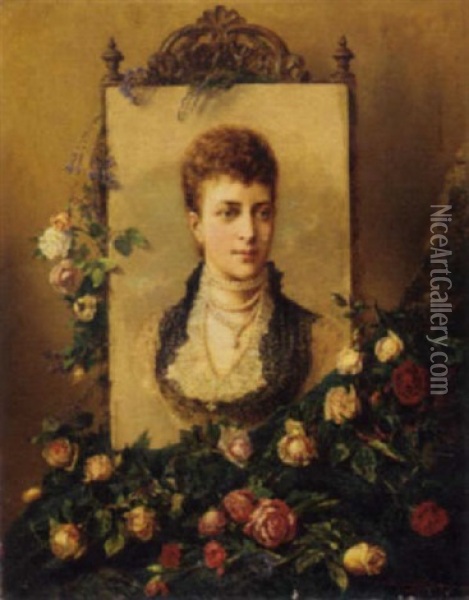 A Portrait Of Princess Alexandra Adorned With Roses And Sprays Of Heather Oil Painting - Henry Campotosto